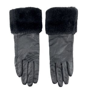 Unbranded Women’s Black Leather Faux Fur Trim Winter Fashion Gloves Small/Medium